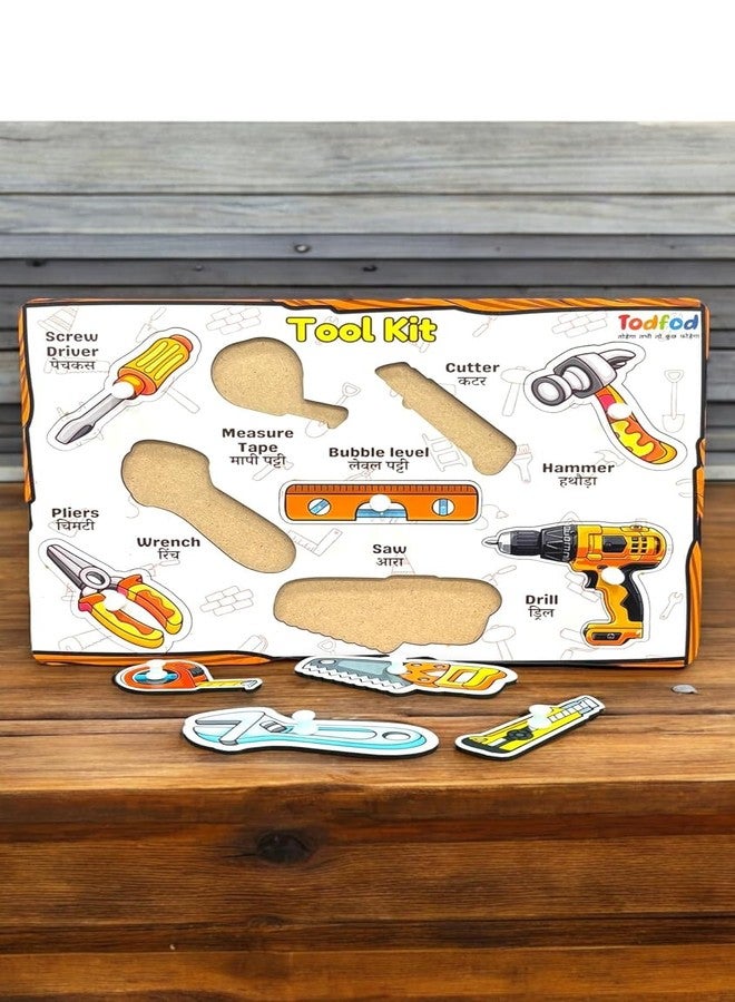 Todfod Wooden Power Tools Puzzle Kit for Kids | Montessori Inspired Educational Identify & Match Toy Set | Fun Mechanical Automobile Tools Puzzle Board with Knobs | 3D Shape Recognition - Image 4